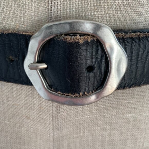 Lucky Brand Leather Beaded Sequin Waist Belt Women's S Black Silver Buckle Y2K - Picture 3 of 12